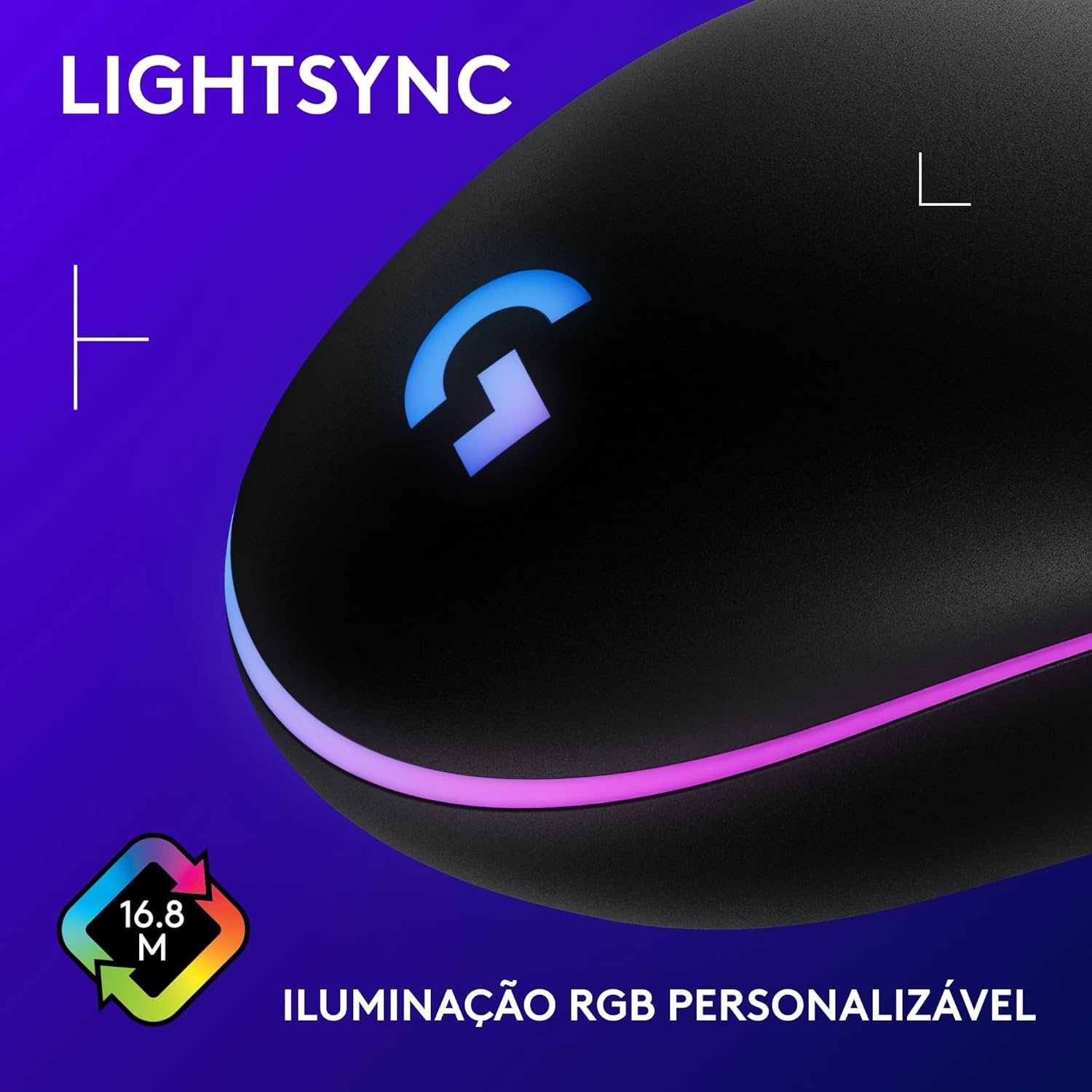 Mouse Gamer Logitech G203 LIGHTSYNC RGB, Efeito de Ondas de Cores, 6 Botões Programáveis e Até 8.000 DPI - Preto - Imagem 7