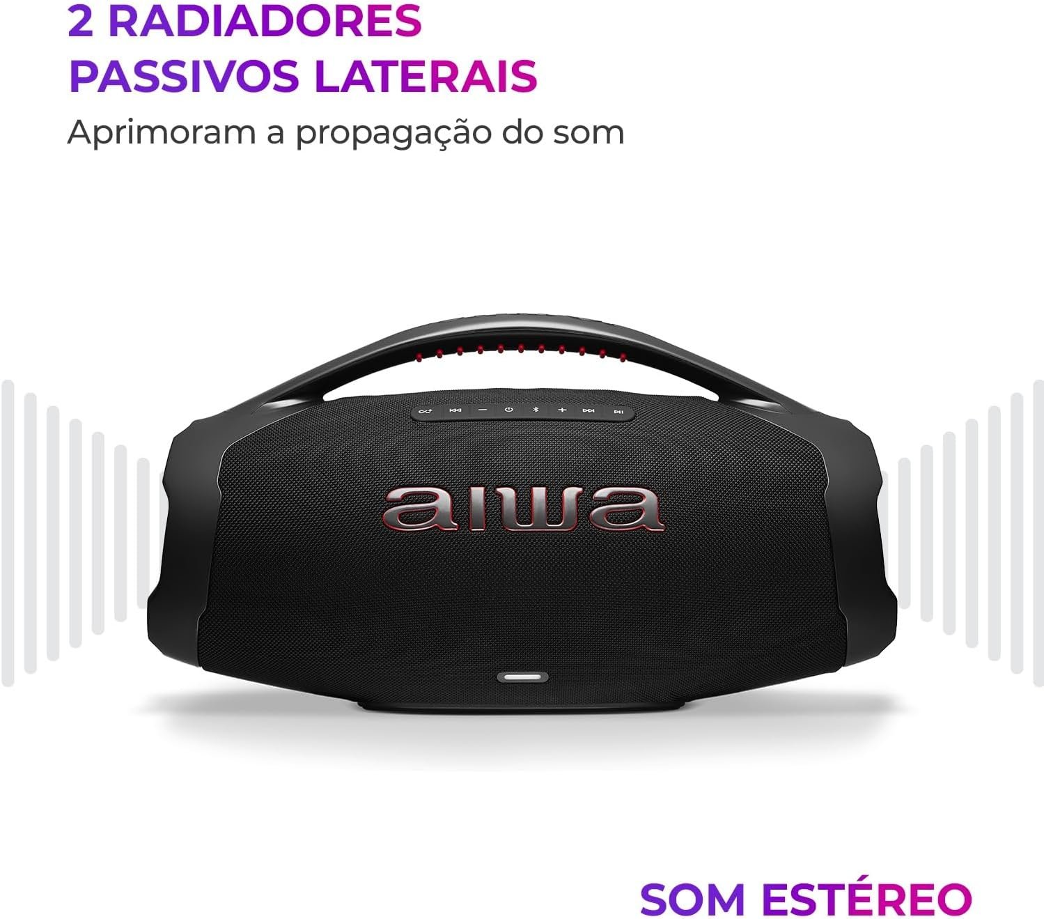 Caixa de Som Boombox Plus AIWA BBS-01-B 200W Bluetooth 5.3-200W RMS - 30 Horas de Bateria - Resistente à Poeira e Água - Preto - Imagem 7