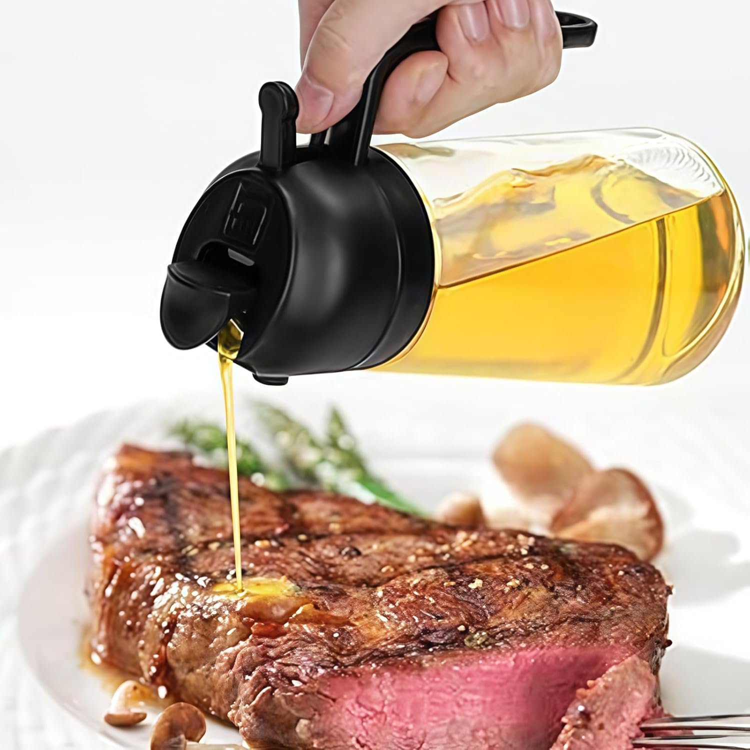 Pulverizador e dispensador de azeite de oliva 2 em 1, garrafa de óleo de cozinha de 473 ml com despejador e mister, frasco de spray de azeite recarregável para cozinhar, fritadeira a ar, churrasco - Imagem 4