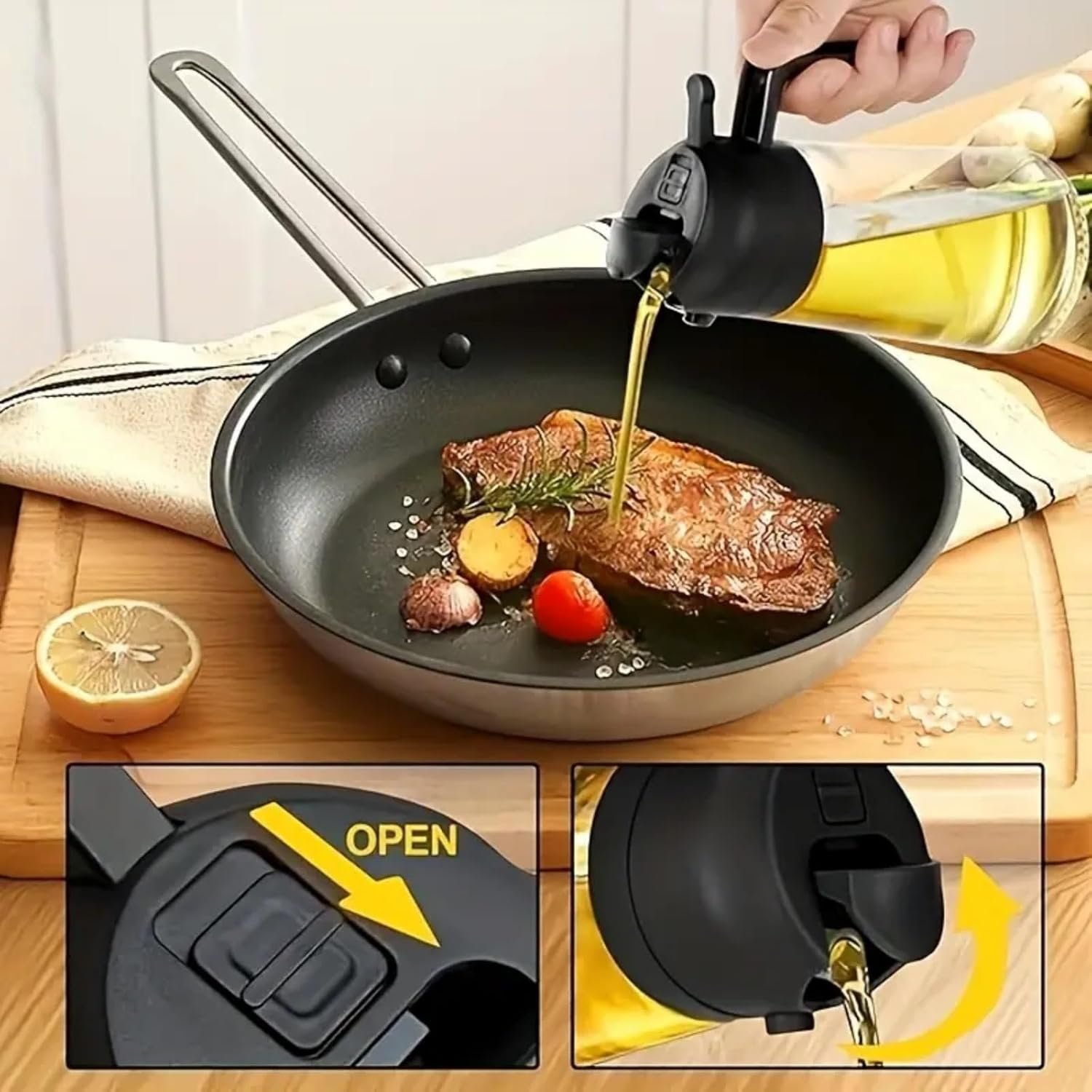 Pulverizador e dispensador de azeite de oliva 2 em 1, garrafa de óleo de cozinha de 473 ml com despejador e mister, frasco de spray de azeite recarregável para cozinhar, fritadeira a ar, churrasco - Imagem 3