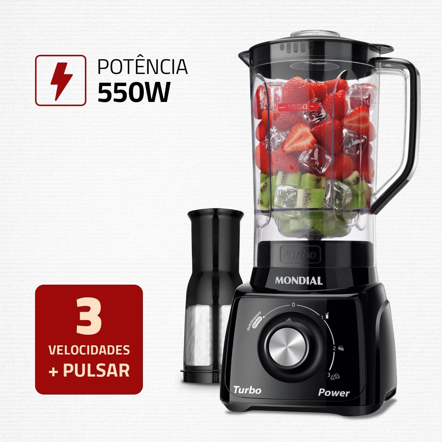 MONDIAL Liquidificador Turbo Power, Preto, 550W, 110V - L-99 FB - Imagem 2