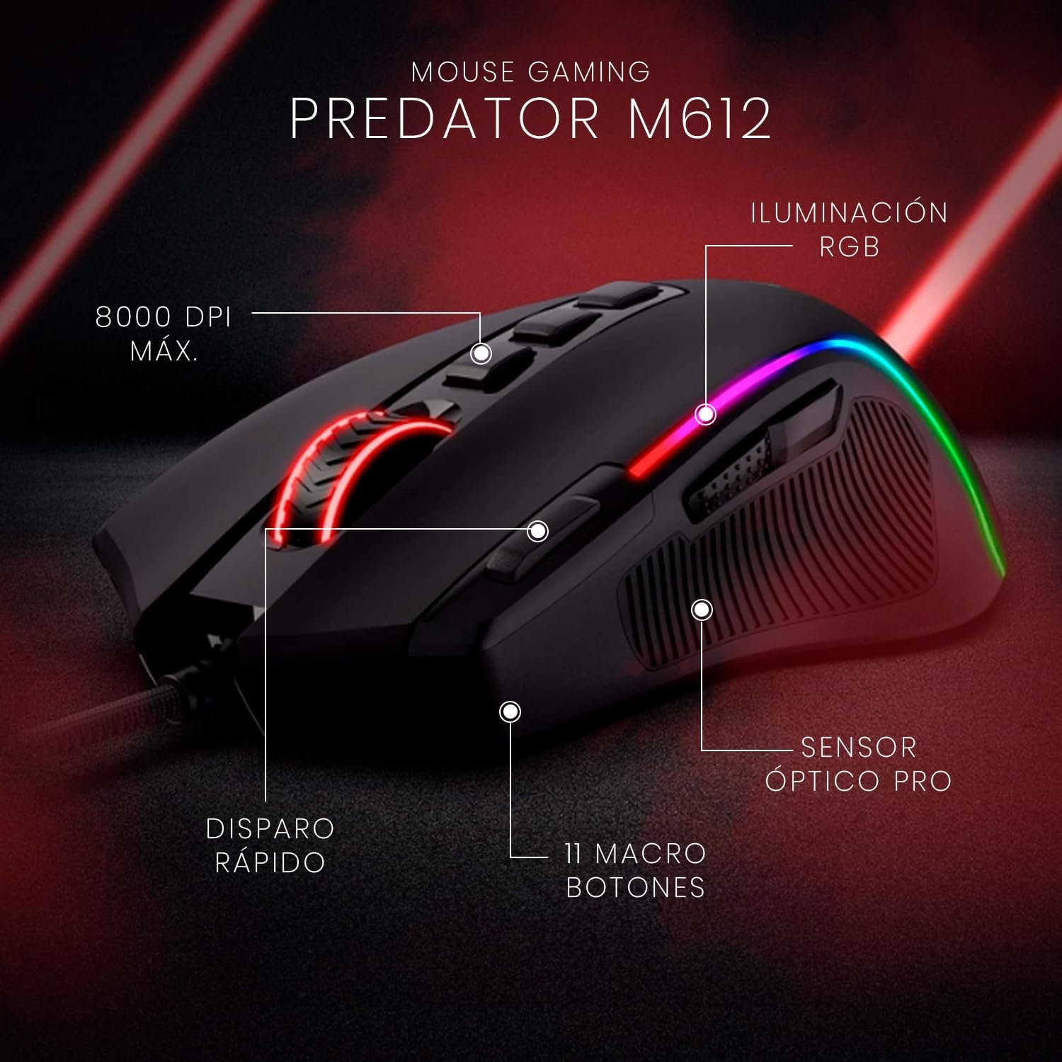 Mouse Gamer Redragon Predator RGB M612-RGB, Preto - Imagem 2