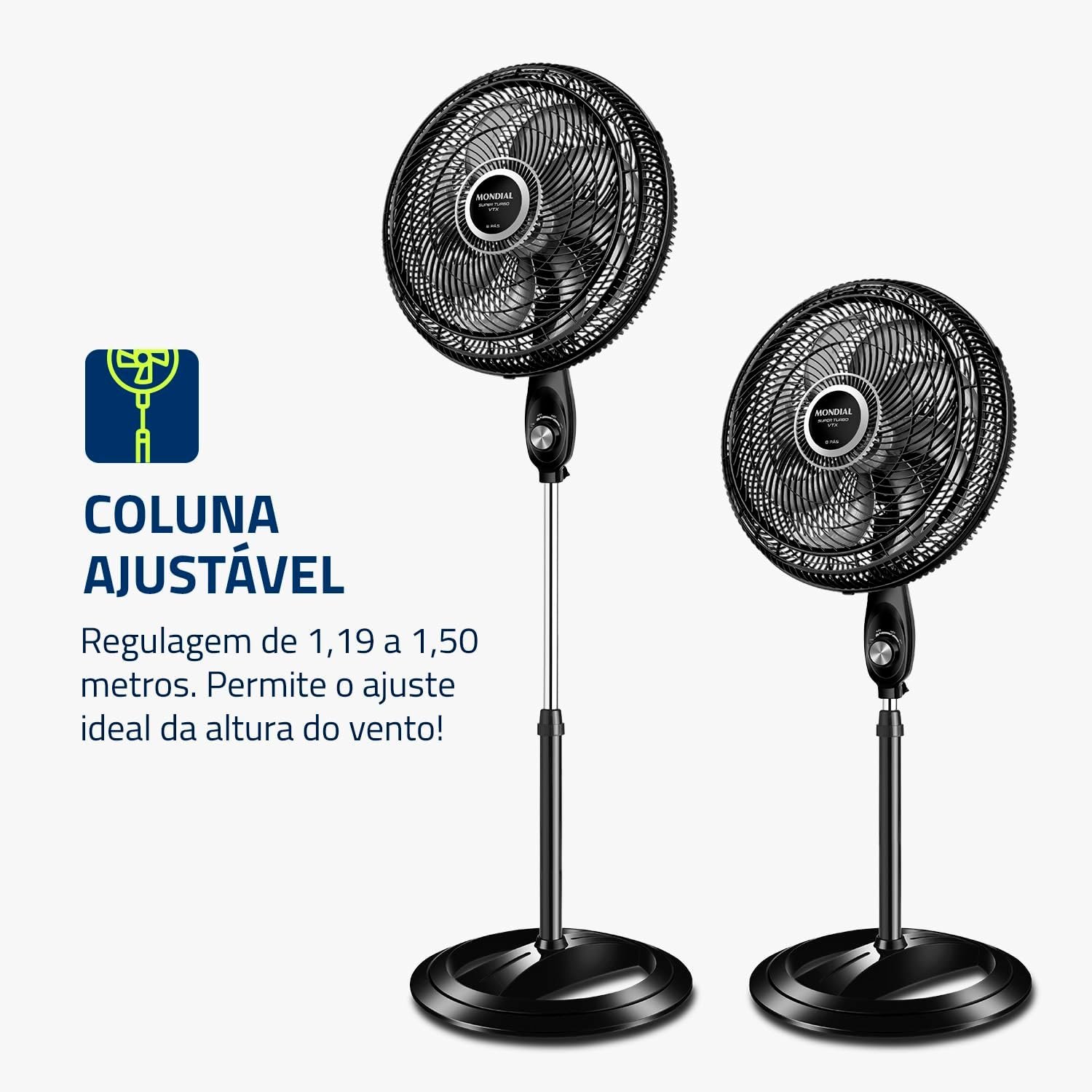 MONDIAL Ventilador Coluna, Turbo 8 Pás - 40cm, 220V, Preto/Prata, 140W - VTX-40C-8P - Imagem 4