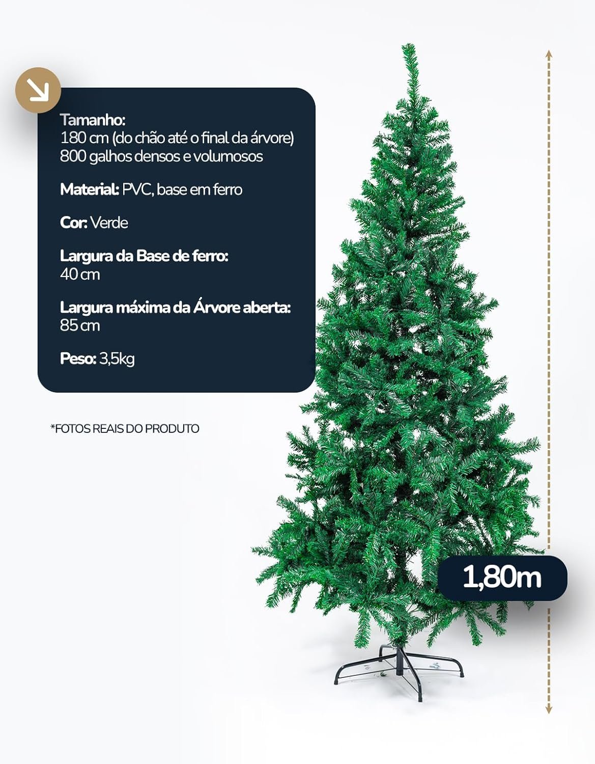 Árvore De Natal Pinheiro 1,80cm - 800 Galhos, Grande, Cheia, Luxo, Tradicional, Verde, Premium Imperial Canadense- Marketwave - Imagem 3