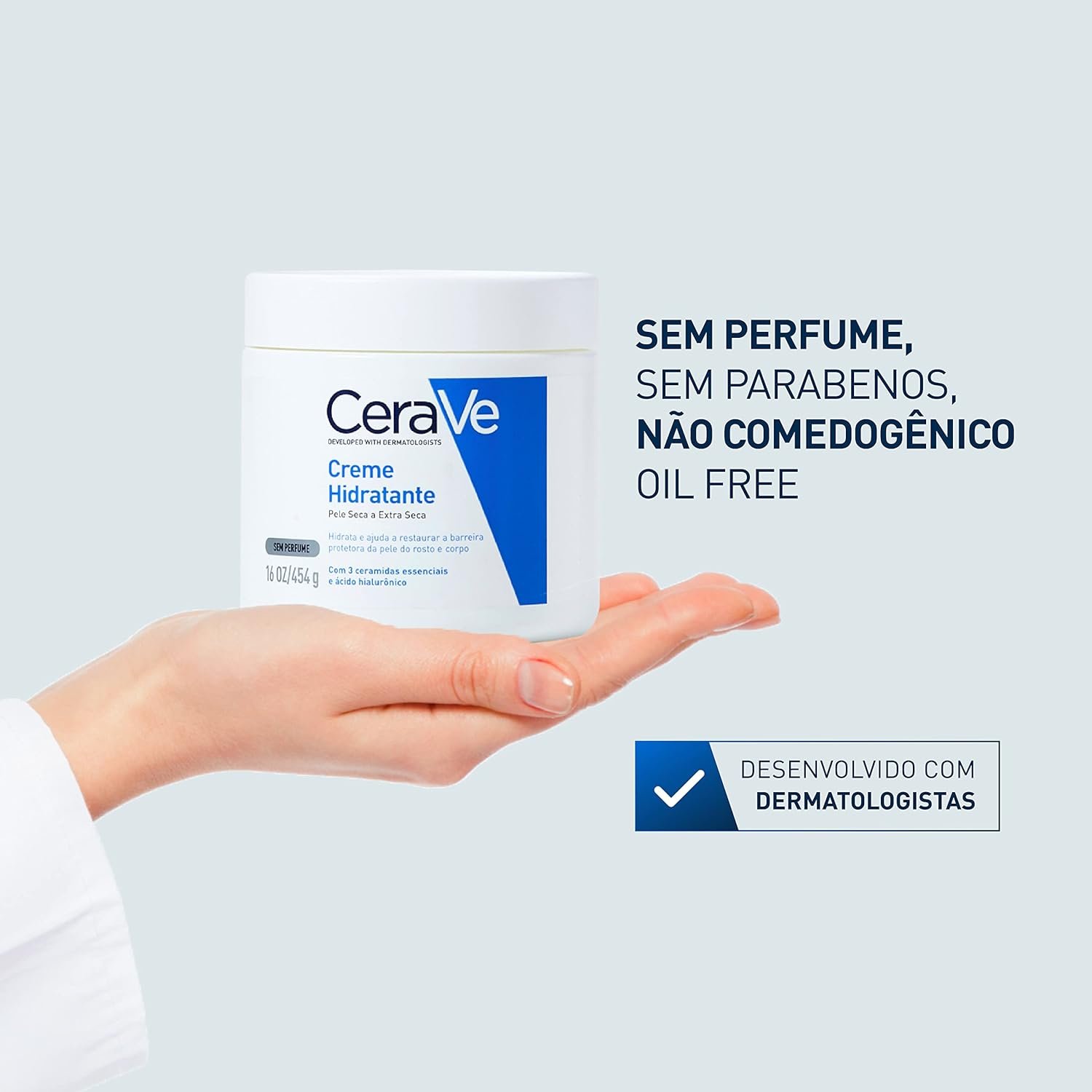 CeraVe Creme Hidratante Corporal, para Pele Seca a Extra Seca, com 3 Ceramidas Essenciais e Ácido Hialurônico, Hidratação Profunda e Duradoura, Tecnologia MVE, Sem Perfume, 453g - Imagem 4