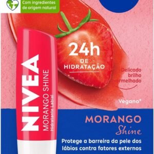 NIVEA Hidratante Labial Morango Shine 4,8g – Cuidado intensivo para seus lábios, hidratação prolongada, delicioso aroma de morango, pigmentos brilhantes e cor delicada