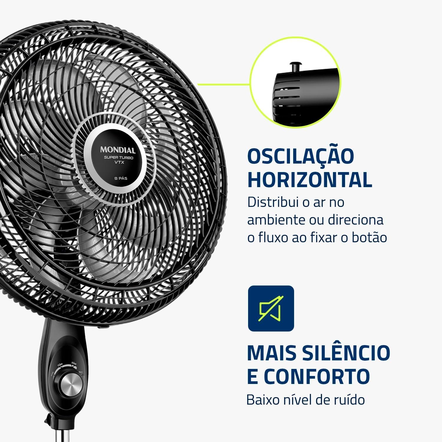 MONDIAL Ventilador Coluna, Turbo 8 Pás - 40cm, 220V, Preto/Prata, 140W - VTX-40C-8P - Imagem 6