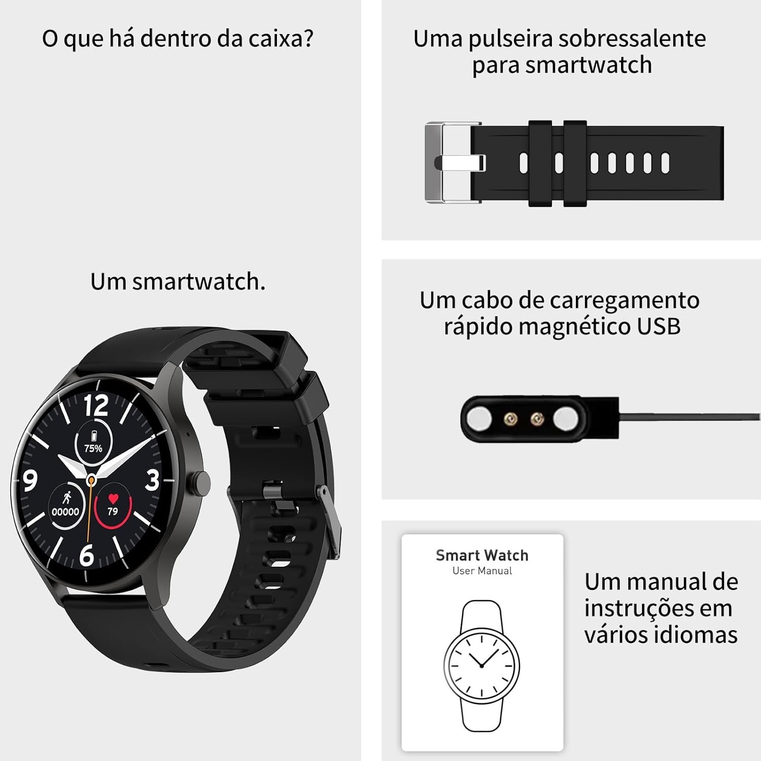 Smartwatch PEJE Relógio Smartwatch com Pulseira Extra - Tela Touch HD 1.28",À Prova d'Água IP68,Faz Chamadas Bluetooth,123+ Modos Esportivos,Bateria de 5-7 Dias,Compatível com iOS/Android.(Preto) - Imagem 3