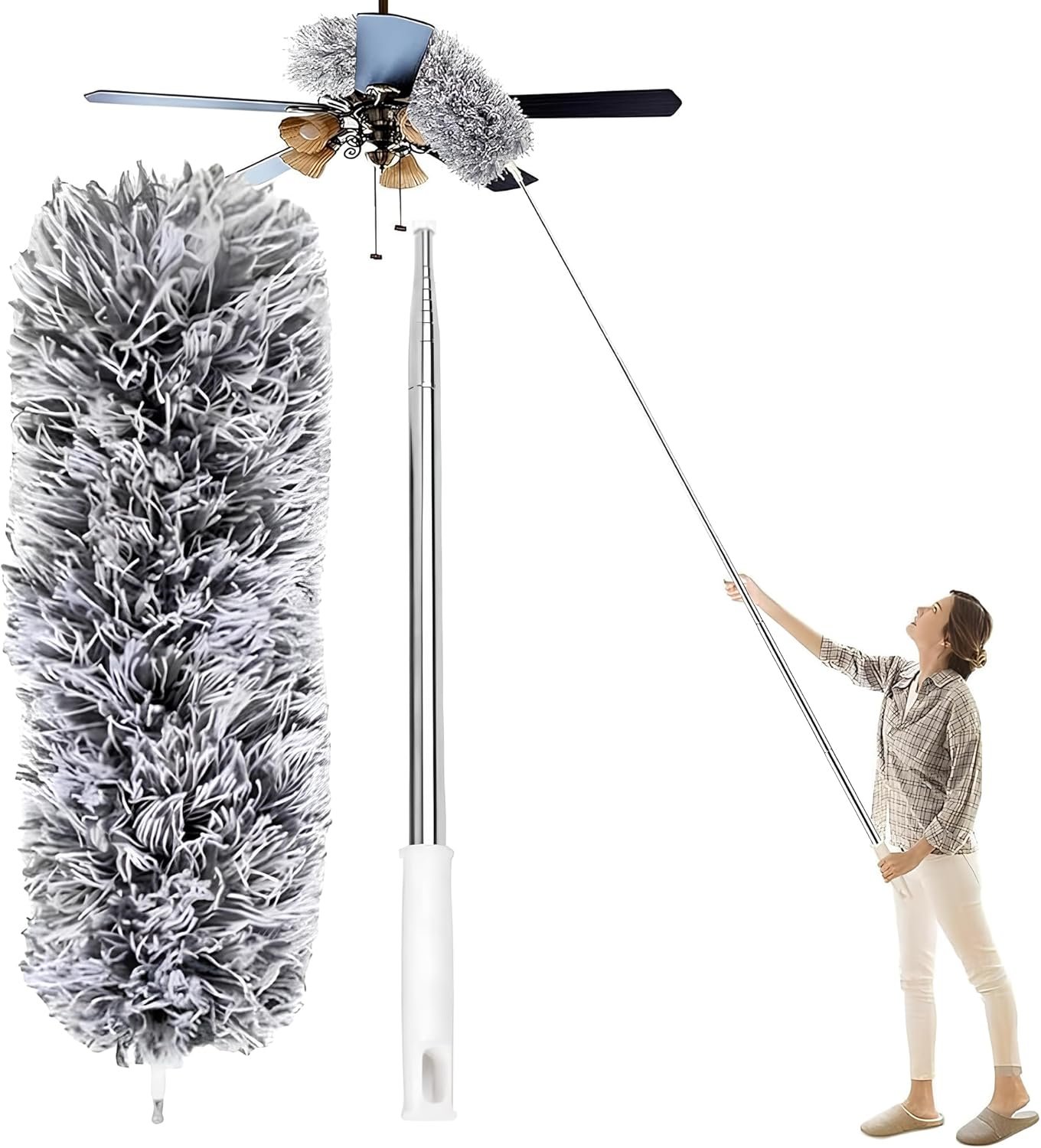 Espanador Extensível 2,8m Premium com Haste Inox Flexível – Microfibra Lavável Antipoeira para Limpeza de Teto, Casa, Escritório, Ventilador e Locais Altos