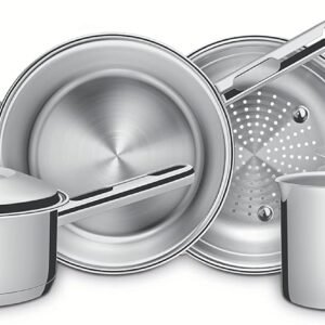 Jogo de Panelas Tramontina Solar em Aço Inox com Fundo Triplo e Tampas de Inox 6 Peças Jogo de Panelas Tramontina Solar em Aço Inox com Fundo Triplo e Tampas de Inox 6 Peças