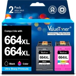 Valuetoner Cartuchos de Tinta Compatível com HP 664 664XL 664 XL Compatível com HP DeskJet Ink Advantage 1115 3635 3636 3775 3835 3836 3838 4535 4536 4675 5085 5275 (1 Preto 1 Colorido), não original