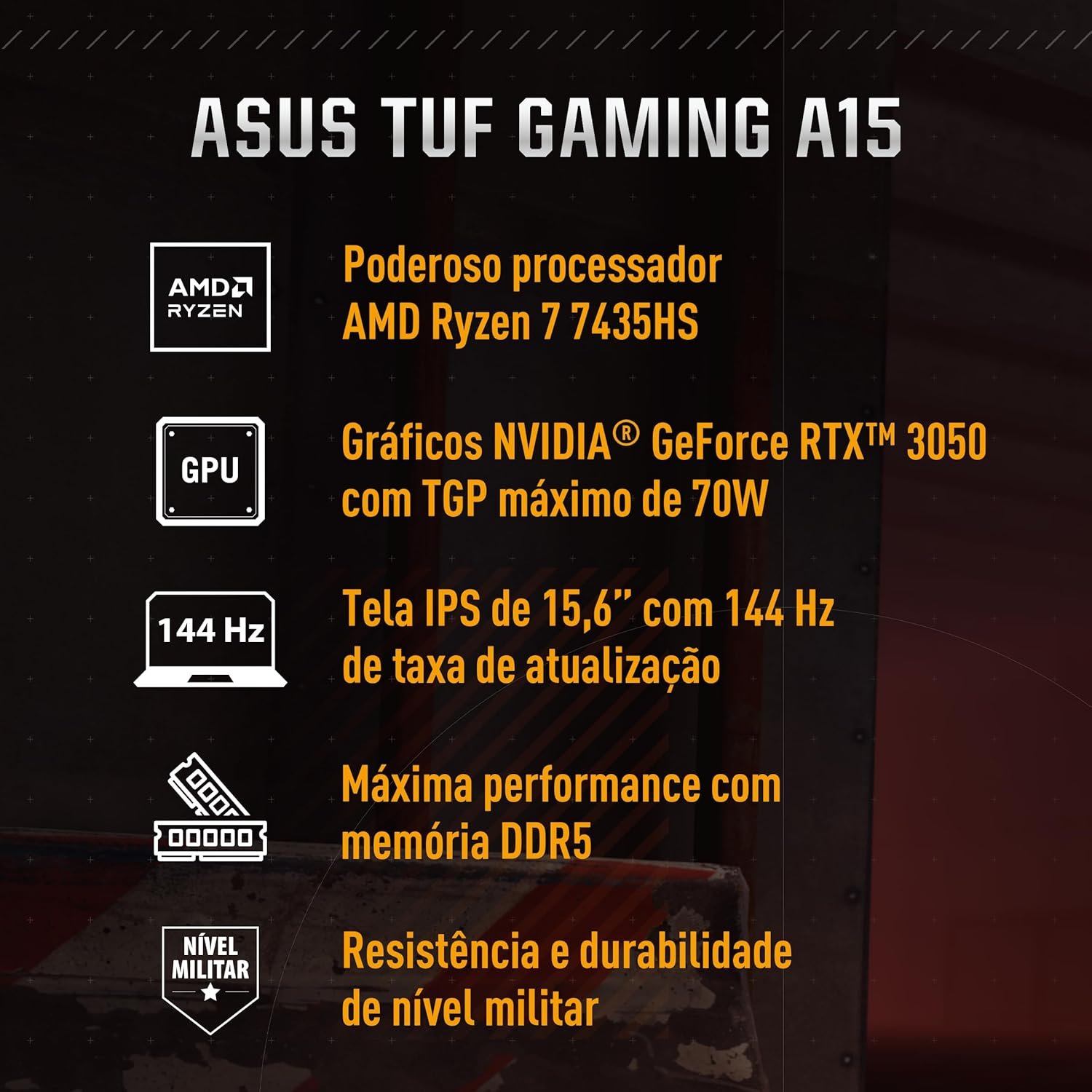 Notebook ASUS TUF Gaming A15, RTX 3050, AMD RYZEN 7, 8 GB, 512 GB SSD, KeepOS, Tela 15.6'' FHD, Graphite Black - FA506NCR-HN089 - Imagem 25