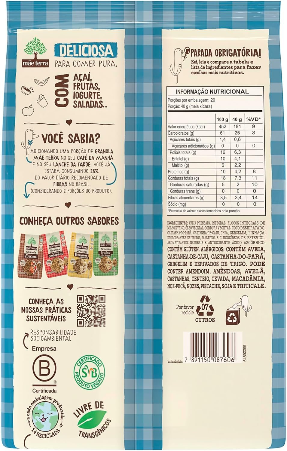 Mãe Terra Granola Tradicional Zero Açúcares 800 g - Imagem 3