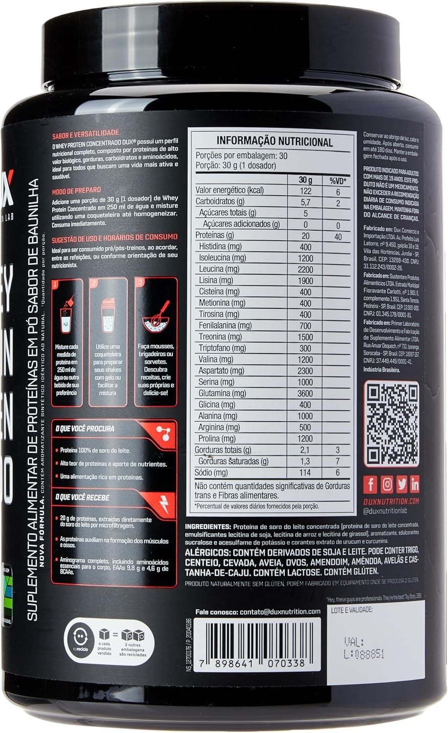 Whey Protein Concentrado Baunilha Pote 900g – Contribui para o Ganho Muscular Hipertrofia – Dux Human Health (Embalagem pode variar) - Imagem 3