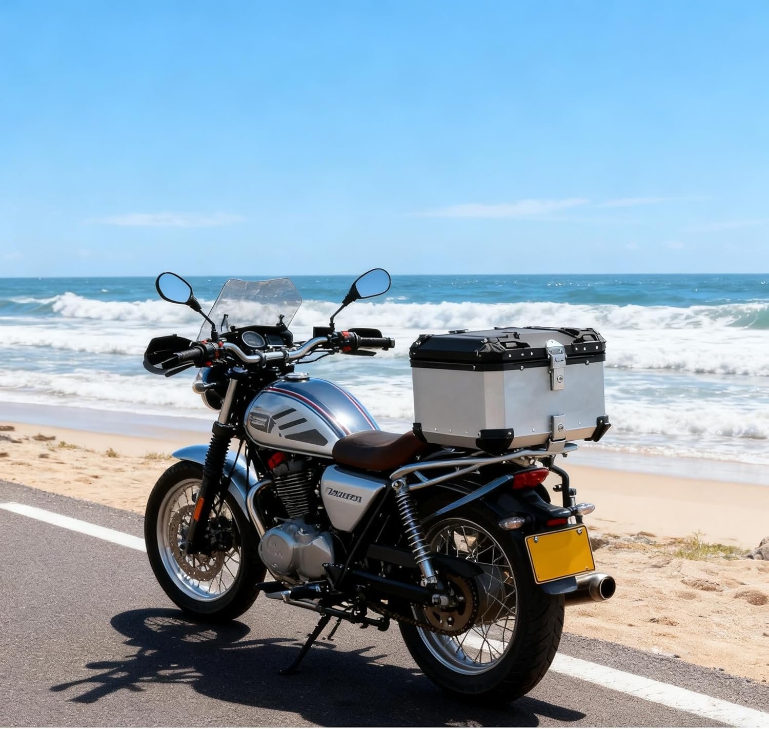 Bau moto de Alumínio de Alta Resistência - Baú Traseiro Universal 45 Litros com Alta Dureza, Impermeável e Antifurto, Capacidade para 2 Capacetes - Imagem 7