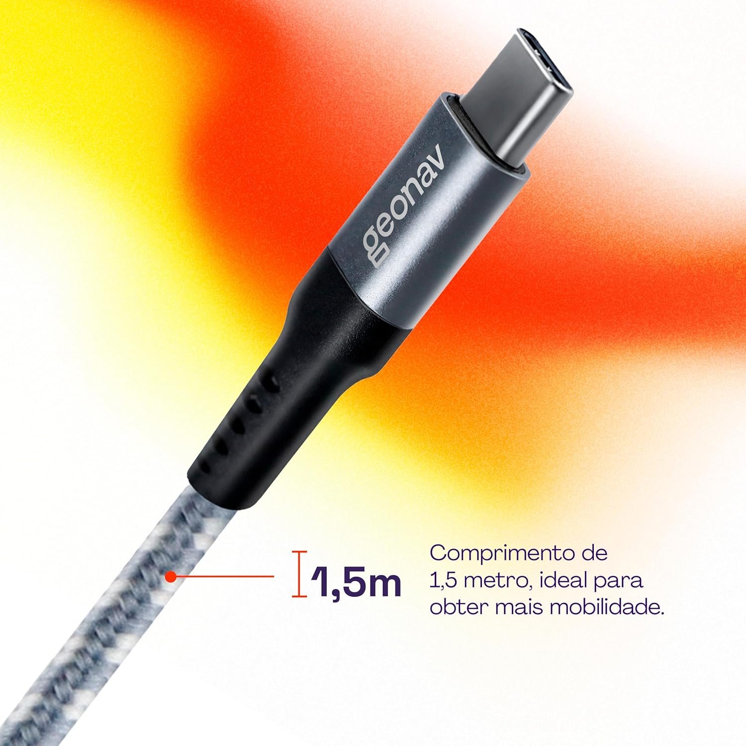 Geonav Cabo USB-C (tipo C) para USB-C (tipo C), 1,5 metros, nylon trançado, UCC04, Cinza/Branco - Imagem 6