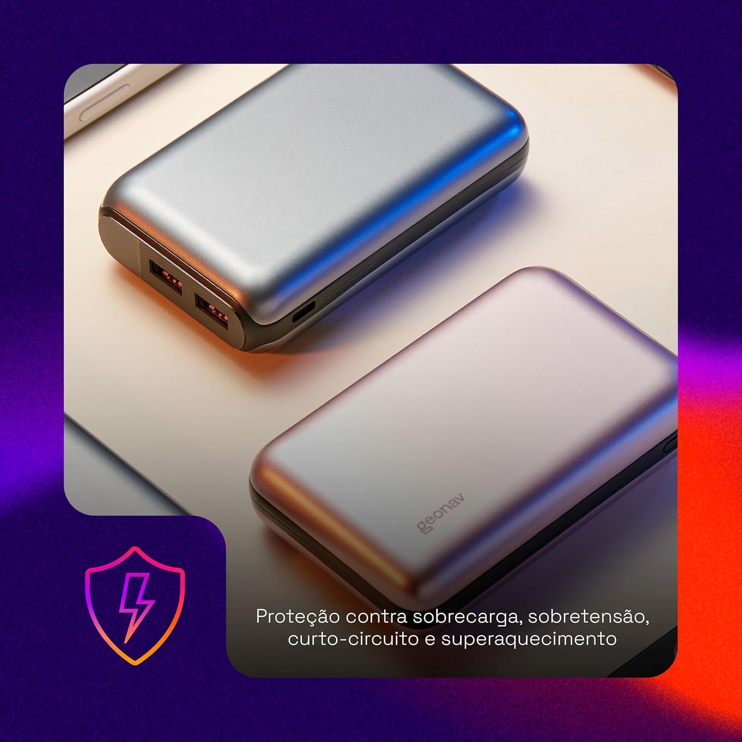 Geonav Power Bank, Carregador Portátil Universal 20.000mAh, USB-A (até 18W) + USB-C (até 20W), Compacto, Carregamento Rápido, Pass Through, Led Indicador de Bateria, PB20K20WSG, Cinza espacial - Imagem 8