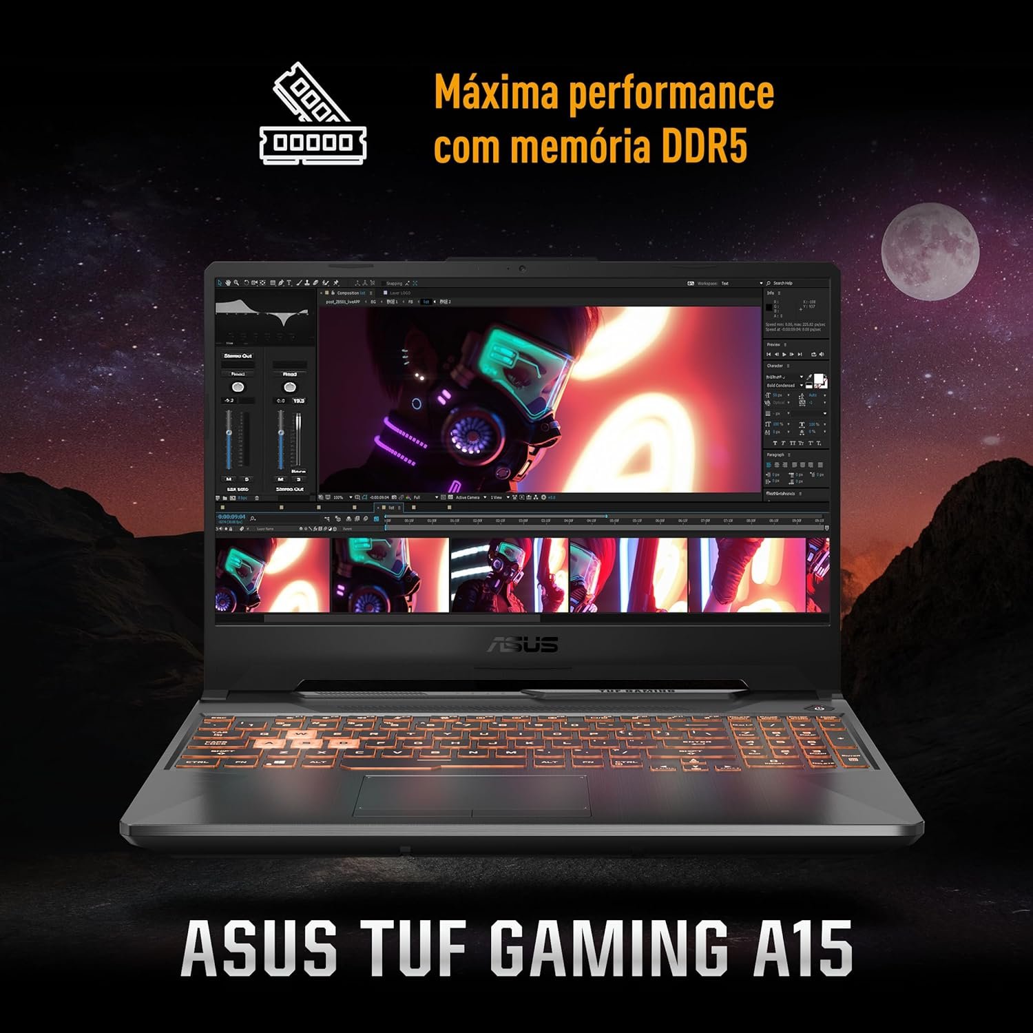 Notebook ASUS TUF Gaming A15, RTX 3050, AMD RYZEN 7, 8 GB, 512 GB SSD, KeepOS, Tela 15.6'' FHD, Graphite Black - FA506NCR-HN089 - Imagem 6