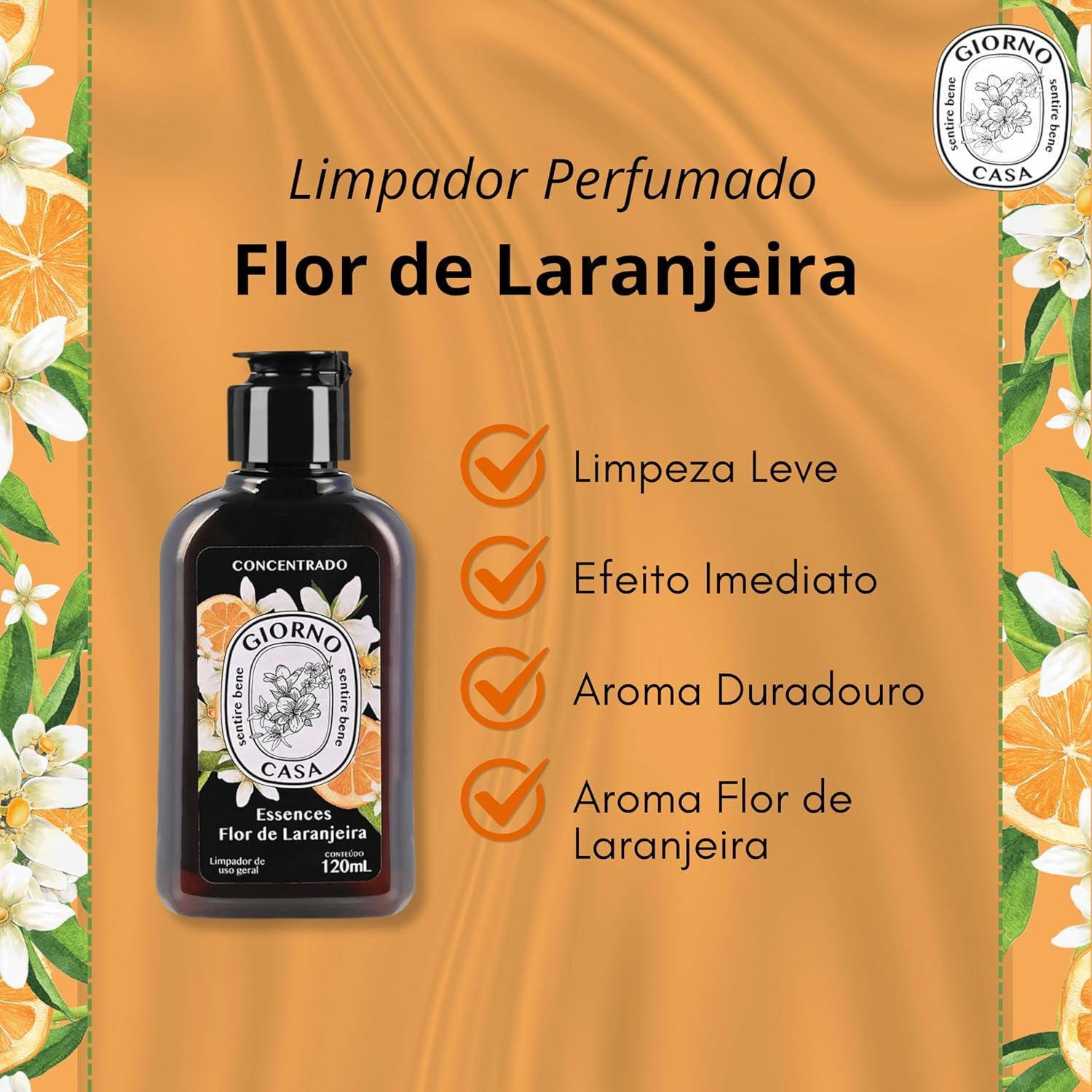 Giorno Casa Limpador Concentrado De Superfície Perfumador Flor De Laranjeira 120 Ml Marrom - Imagem 5