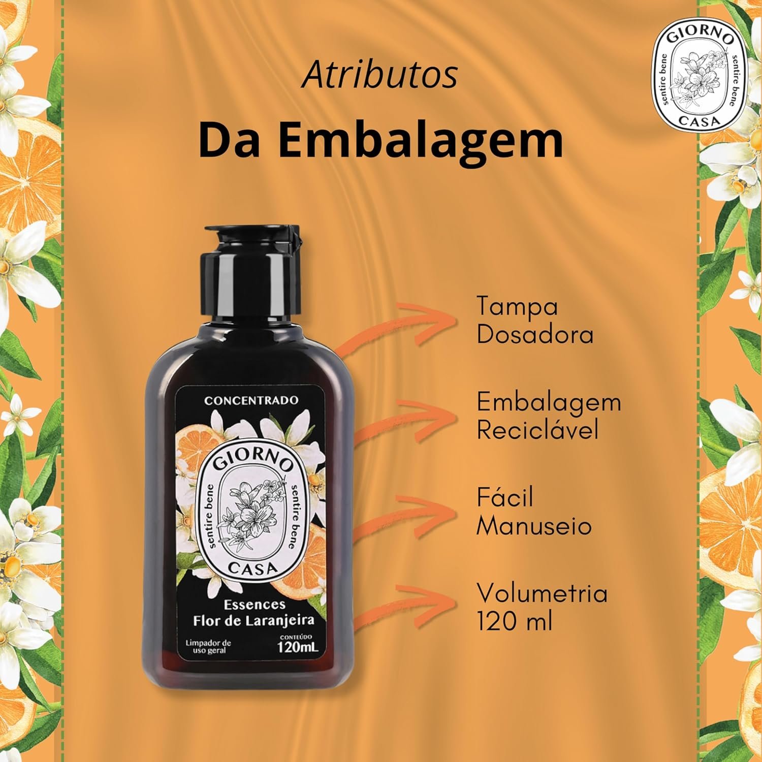 Giorno Casa Limpador Concentrado De Superfície Perfumador Flor De Laranjeira 120 Ml Marrom - Imagem 6