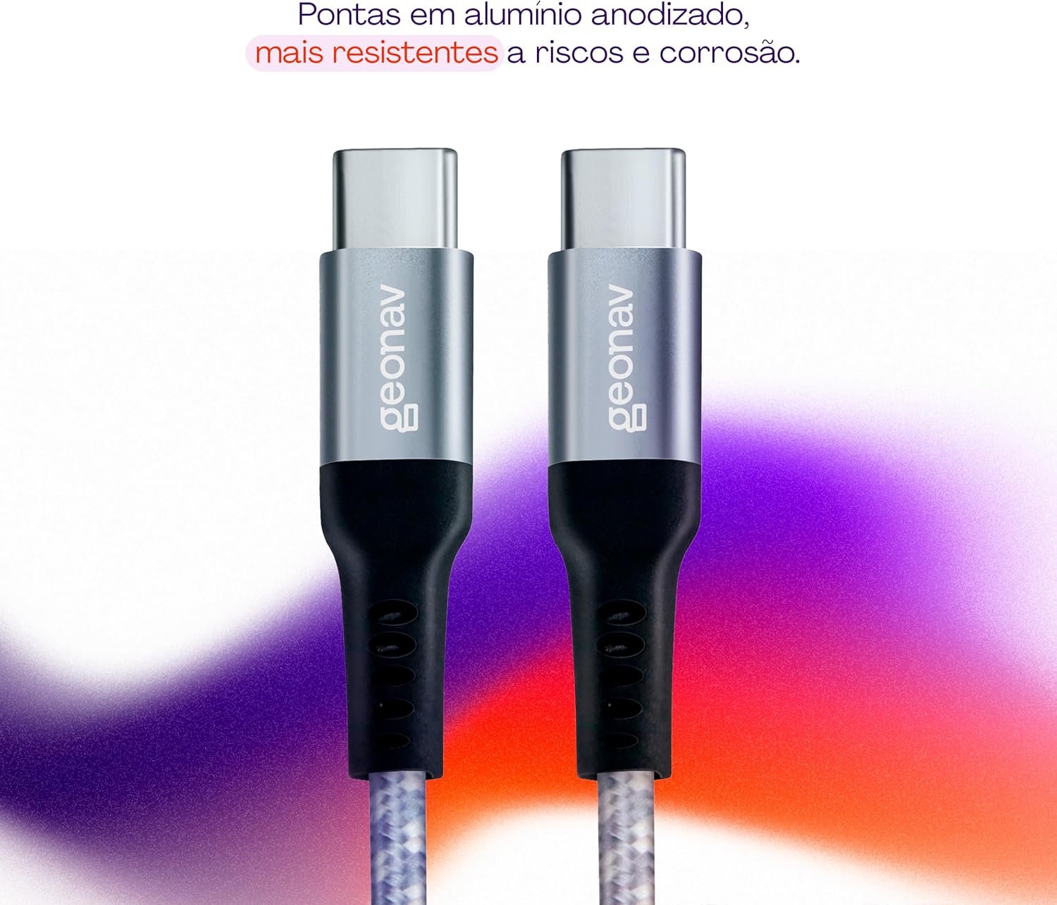 Geonav Cabo USB-C (tipo C) para USB-C (tipo C), 1,5 metros, nylon trançado, UCC04, Cinza/Branco - Imagem 5