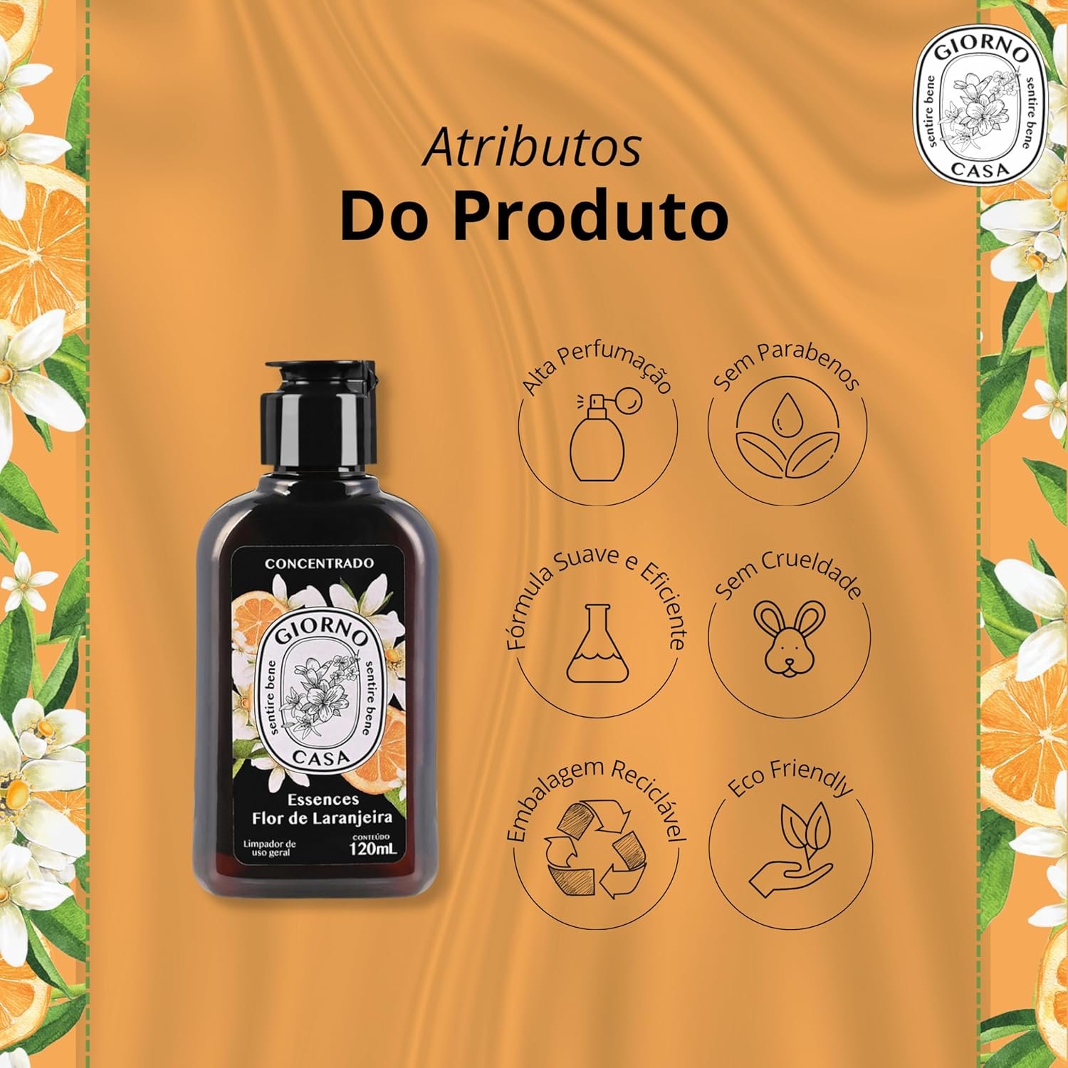 Giorno Casa Limpador Concentrado De Superfície Perfumador Flor De Laranjeira 120 Ml Marrom - Imagem 8