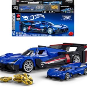Mattel Brick Shop Hot Wheels Jogo de Construção Speed Cadillac Project GTP Hypercar em escala 1:32 com Placa de Coleção e 1 carrinho de metal Perfeito para colecionadores