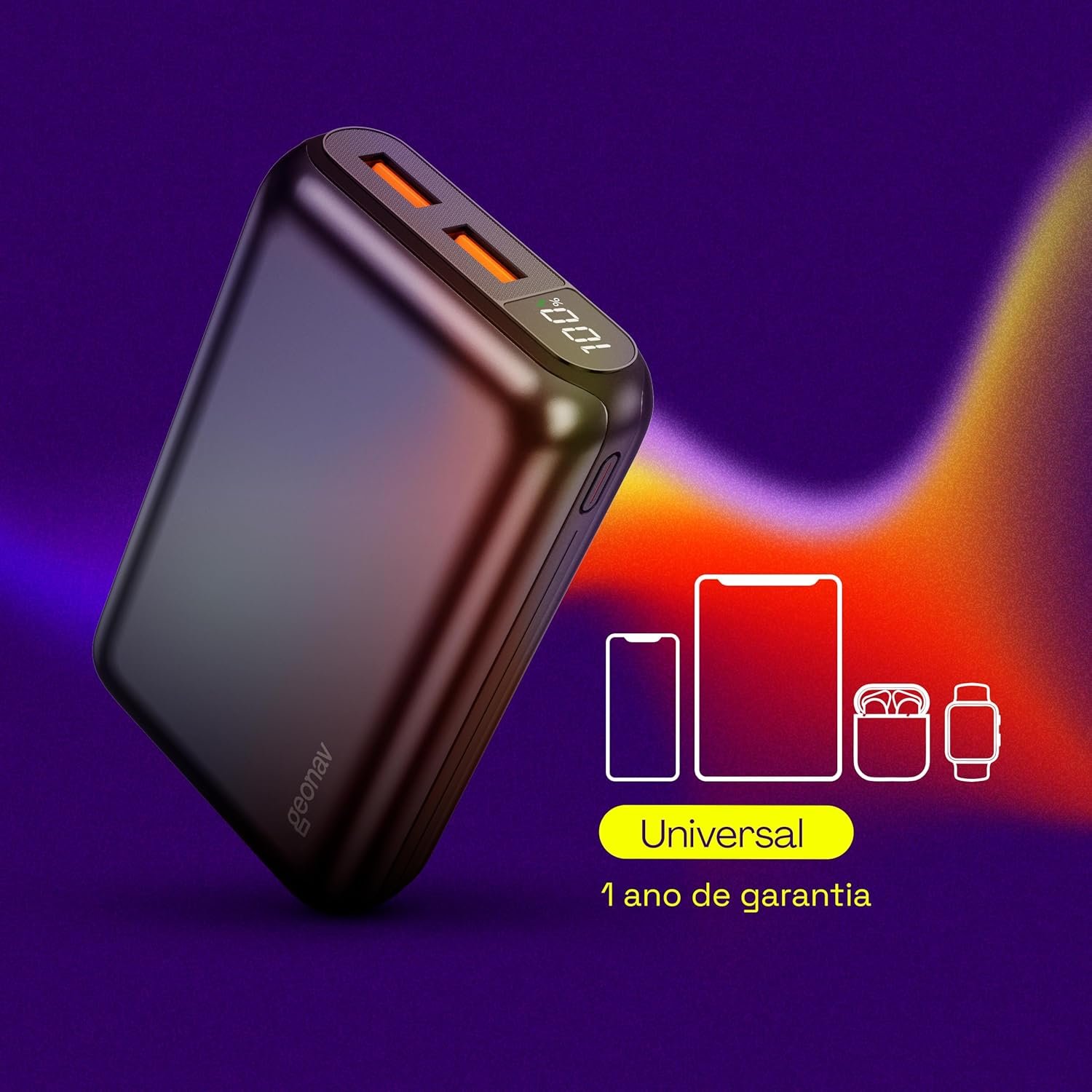 Geonav Power Bank, Carregador Portátil Universal 20.000mAh, USB-A (até 18W) + USB-C (até 20W), Compacto, Carregamento Rápido, Pass Through, Led Indicador de Bateria, PB20K20WSG, Cinza espacial - Imagem 4