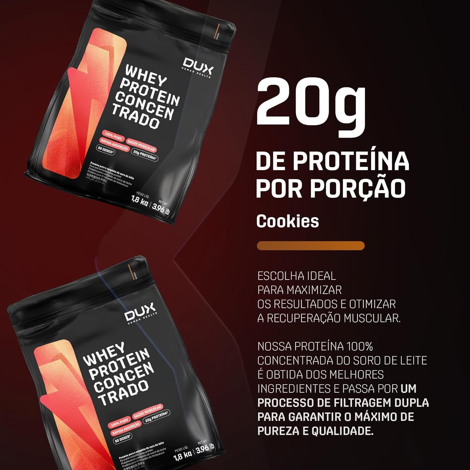 Whey Protein Concentrado Cookies Refil 1.8kg – Contribui Para o Ganho Muscular Hipertrofia – Dux Human Health - Imagem 2