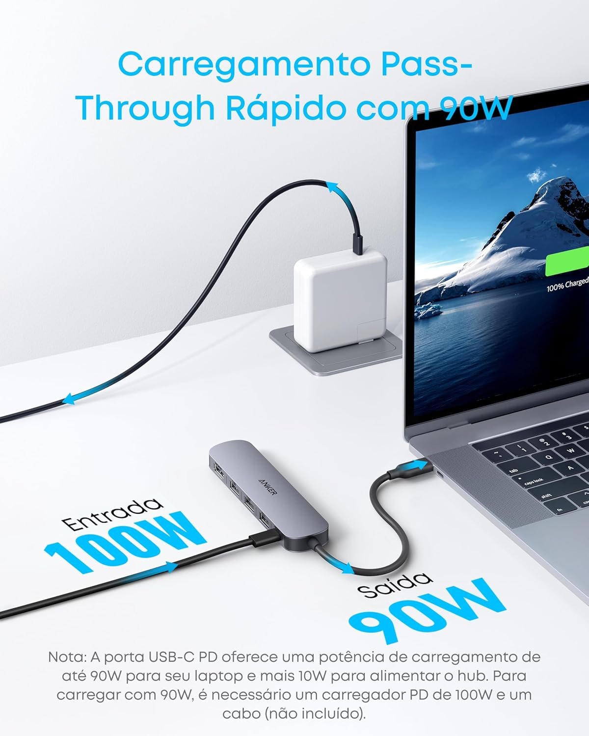 Anker Hub USB-C(5 em 1), HDMI 4K@30Hz com Entrega de Energia Máxima de 100W, Portas de Dados USB-C e USB-A, Compacto e Estiloso para MacBook, Dell XPS e mais (Carregador Não Incluído) - Imagem 3