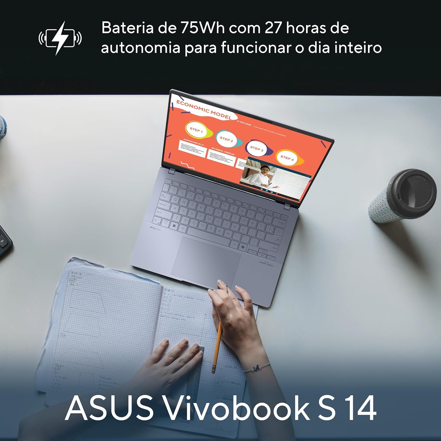 Notebook ASUS Vivobook S 14, Core Ultra 7, 32 GB, 1.0 TB SSD, W11 Home, Tela 14.0'' OLED, Mist Blue - S5406SA-PP097W - Imagem 4