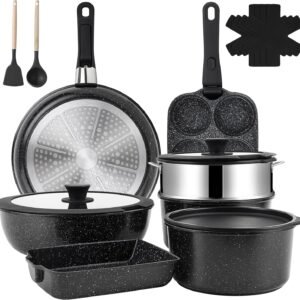 Jogo De Panelas 12 Peças, Conjunto De Panelas Antiaderentes Punho Destacável, Conjuntos De Panelas De Cozinha De Indução Antiaderente Com Alça Removível