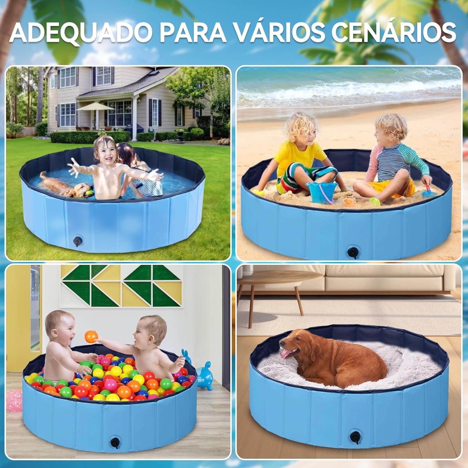 340 Litros Piscina Infantil, Piscina Chafariz Hidromassagem Inflavel, Banheira Dobravel Infantil para e Cães (120 * 30cm) - Imagem 6
