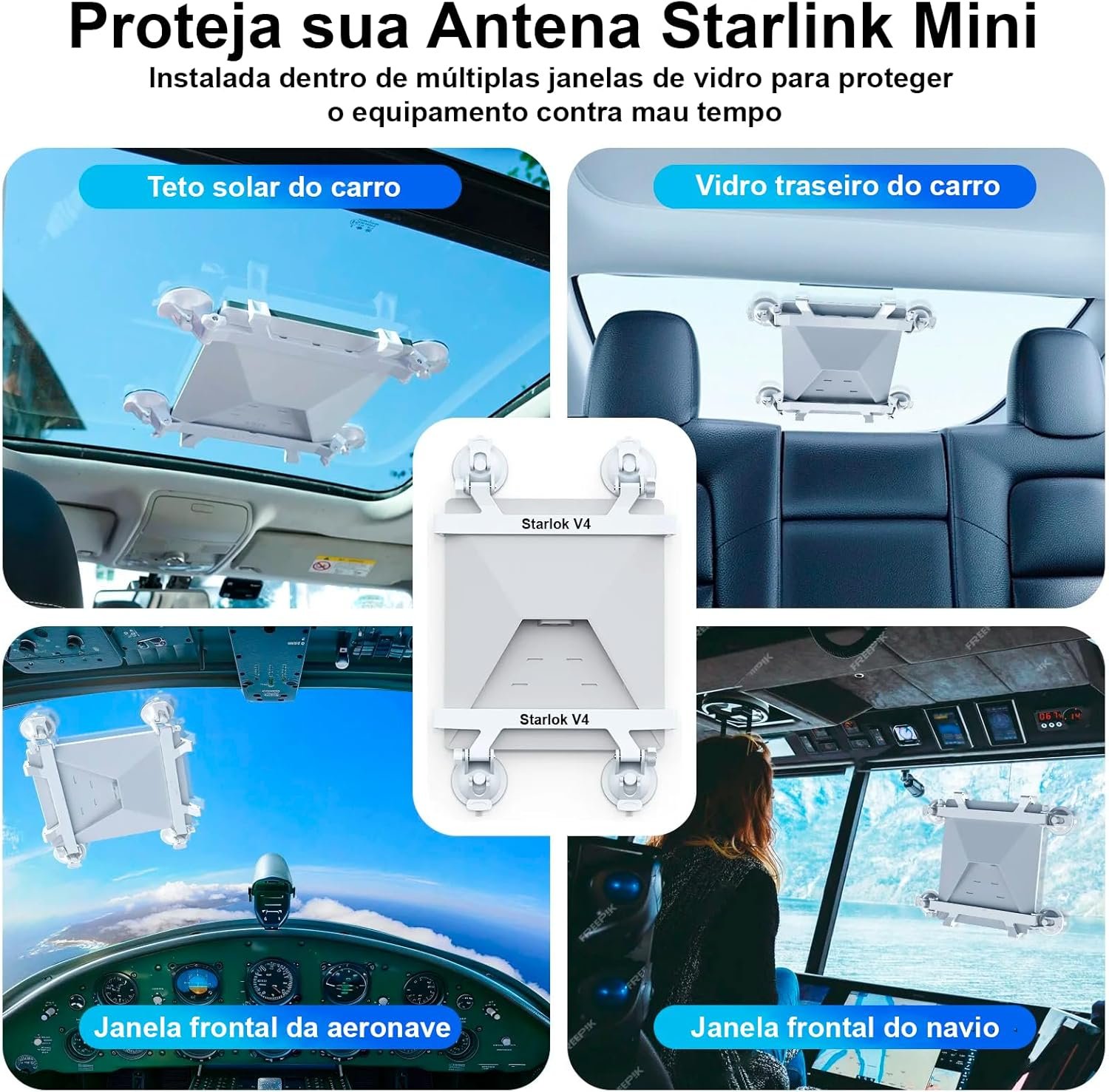 Starlok V4 Suporte Para Antena Starlink Mini Portátil Com 4 Ventosas Veicular de Carro Para Painel Parabrisa Teto Avião Barco Casa Janela Resistente Seguro Instalação Material Premium - Imagem 3