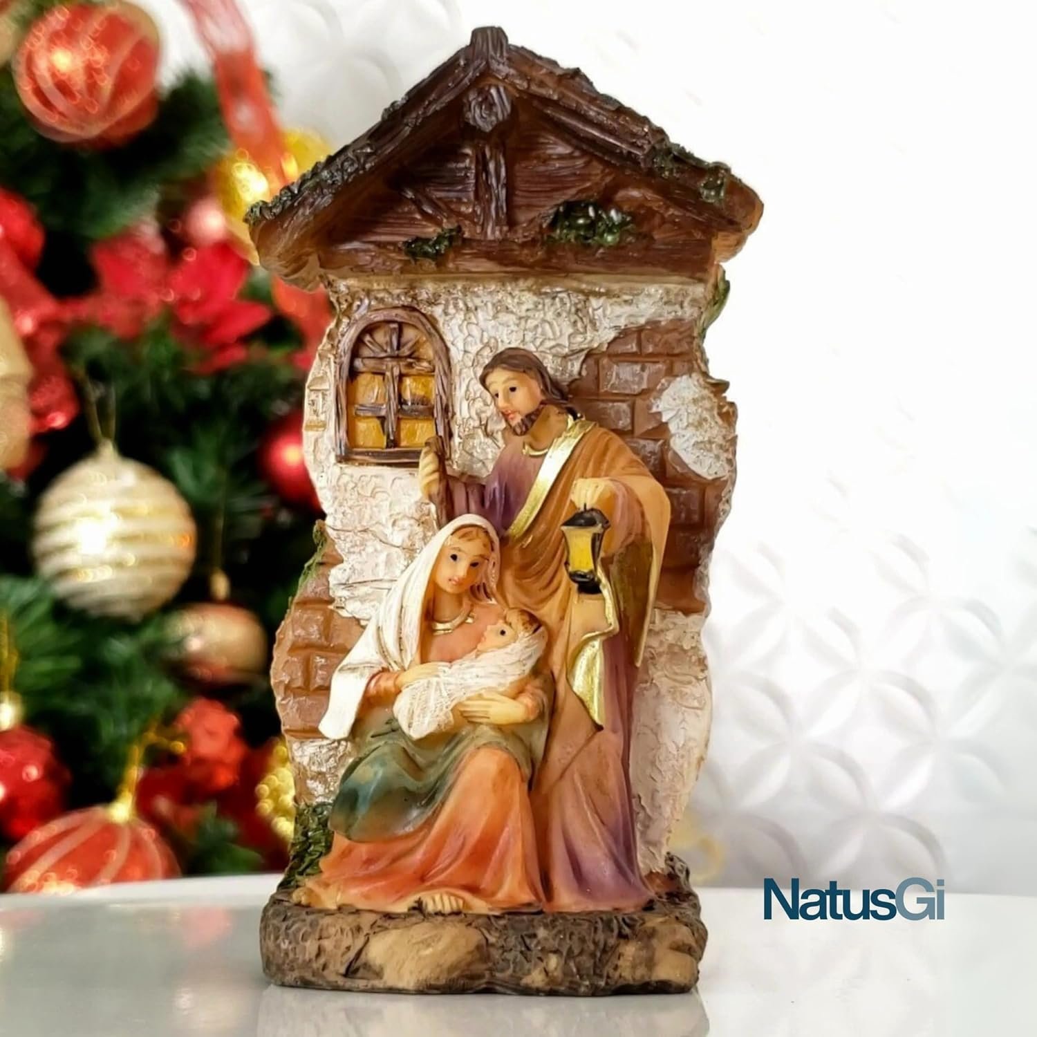 Presépio Sagrada Família Resina 13cm Natal Escultura Decorativa Religiosa (Branca) - Imagem 2