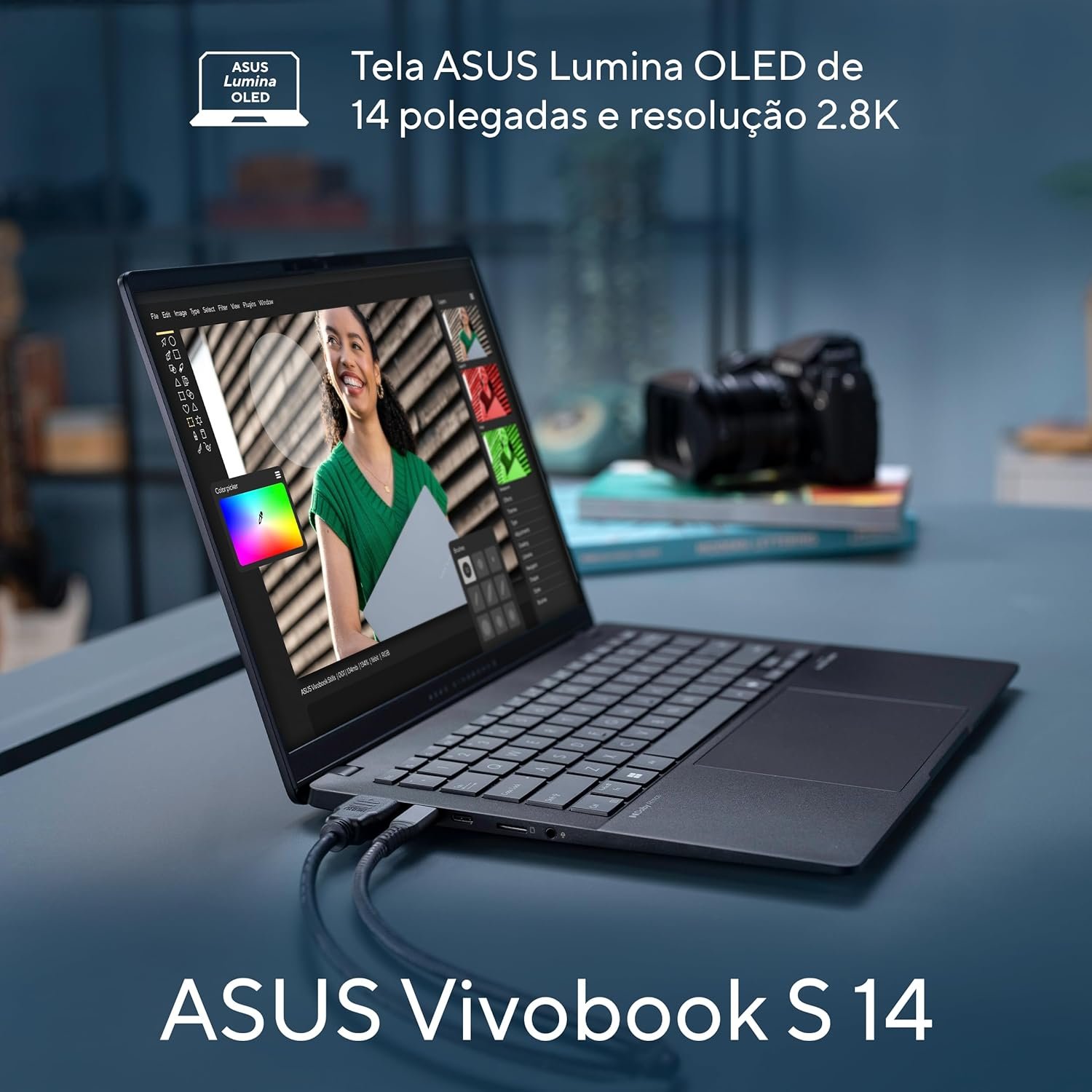 Notebook ASUS Vivobook S 14, Core Ultra 7, 32 GB, 1.0 TB SSD, W11 Home, Tela 14.0'' OLED, Mist Blue - S5406SA-PP097W - Imagem 6