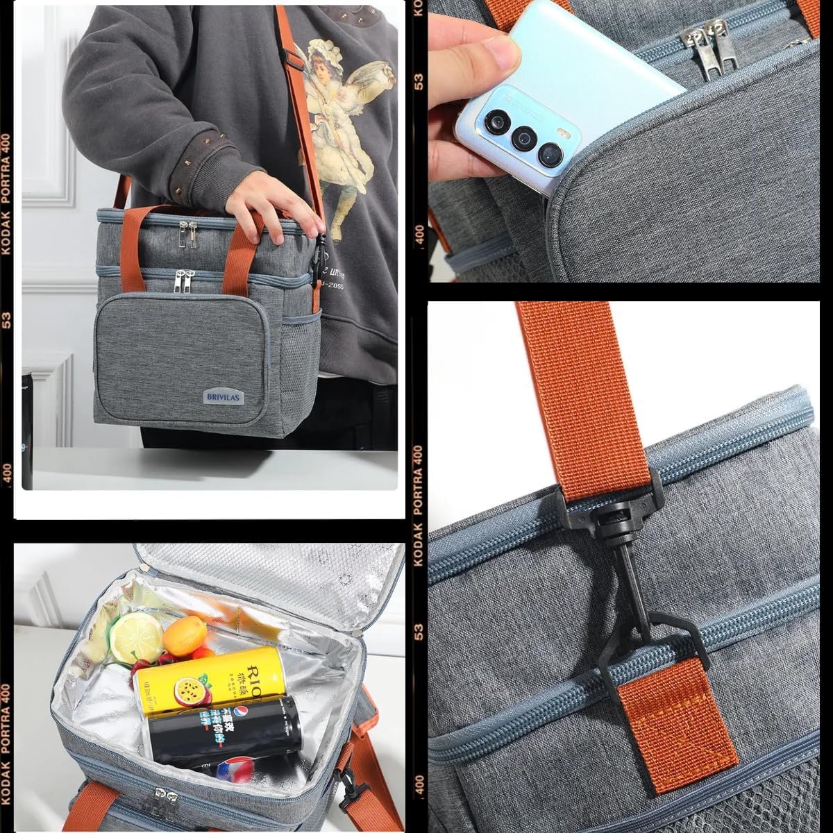 Bolsa Termica Marmita Lancheira Grande Alça Ombro Trabalho Passeio Academia Dois Andares (Bolsa Preta) - Imagem 3