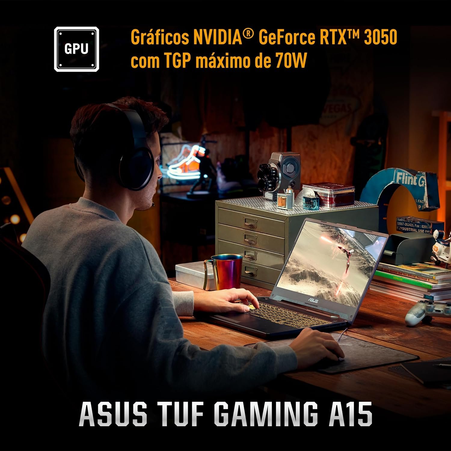 Notebook ASUS TUF Gaming A15, RTX 3050, AMD RYZEN 7, 8 GB, 512 GB SSD, KeepOS, Tela 15.6'' FHD, Graphite Black - FA506NCR-HN089 - Imagem 4