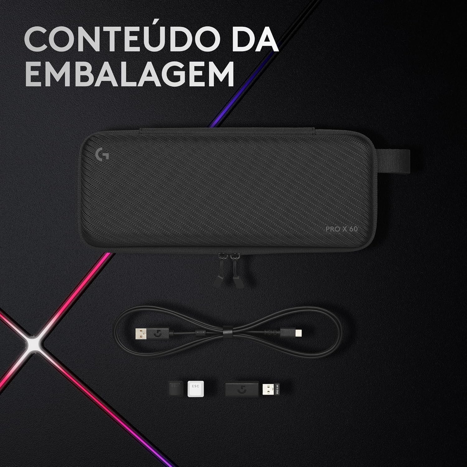 Teclado Mecânico Gamer Sem Fio Logitech G PRO X 60 LIGHTSPEED com Design Ultra Compacto TKL 60%, Switch Óptico GX Tactile, RGB LIGHTSYNC, Conexão Bluetooth ou USB, Compatível com Windows - Preto - Imagem 10