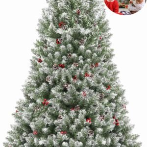 Árvore de Natal, Arvore de Natal 1,80m 850 Galhos, Árvore de Natal com Base de Metal, Arvore de Natal, Verde, Cerejas E Neve, com Pinhas