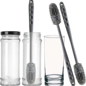 kit 2 Escovas de Silicone para Limpeza de Mamadeiras, Cinza, Cabo Ergonômico, 33cm x 3cm x 4cm, Multiuso para Garrafas e Copos