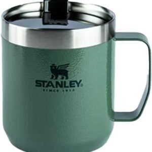 Stanley Caneca de campismo clássica e lendária – Copo de campismo isolado em aço inoxidável para bebidas quentes e frias, tampa à prova de goles, caneca de viagem – 350 ml, Hammertone Green
