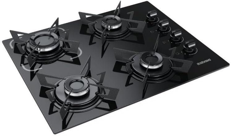 Cooktop 4 Bocas a Gás Itatiaia Electra Glass Mesa de Vidro Acendimento Superautomático Preto Bivolt