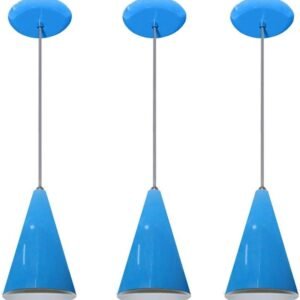Kit 03 pendentes de aluminio modelo cone – ideal para balcao cozinha americana, bancada (Azul)