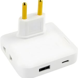 Adaptador De Tomada Benjamin Articulado Flexível Bivolt 10A Portátil Com 2 Tomadas 1 USB e 1 USB-C Compacto e Portátil para Celular Tablet Notebook Viagem Casa e Escritório (Cor Sortida)