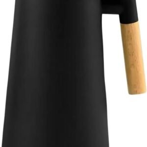 Garrafa Térmica 1L com Termômetro Digital LED e Cabo de Madeira – Para Café, Chá e Bebidas Quentes ou Frias – Design Moderno e Sofisticado para Mesa Posta e Cozinha – (Preto)
