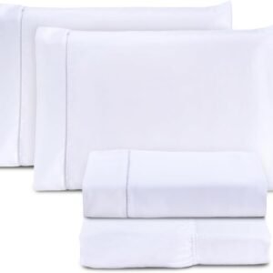 Jogo de Cama Casal Padrão Percal 400 Fios Ponto Palito 04 Peças, Antiácaro, Não faz bolinha Toque Extra Macio – Branco