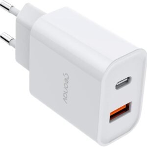 Geonav Carregador Universal Ultra Rápido Duo, 1 X USB-C Power Delivery 20W, 1 X USB Quick Charge 18W, CH20PDQC, Branco