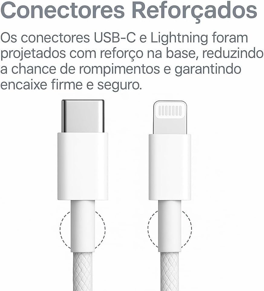 Cabo Carregador Turbo 2 Metros Trançado De Nylon Branco Compatível com iPhone 14/13/12/11/XR/XS/8/7/SE/Certificado Premium - Imagem 5