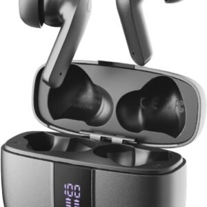 Fone de Ouvido Sem Fio Bluetooth, 40 Horas de Reprodução com Display LED, Estéreo Intra-Auricular Esportivo, IPX5 à Prova D’Água, Suporta chamadas de voz, adequadas para Android e IOS (Cinza)